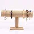 Single tier T-bar jewelry display stand with natural linen fabric for bracelets and watches - Linen Single Layer Bracelet Stand