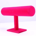 Single tier T-bar jewelry display stand with rose red velvet finish for bracelets and watches - Rose Red Velvet Single Layer Bracelet Stand