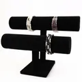 Double-tier black velvet T-bar jewelry display stand for bracelets and watches - Black Velvet Double Layer Bracelet Stand