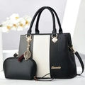 Vertical patchwork tote bag set with two-piece design in black white and grey - Black