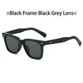 Classic square black sunglasses with dark grey lenses and golden rivet accents - Black Frame Black Grey Lens
