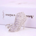Silver hollow high heel keychain with crystal accents for women car key or bag accessory - Silver