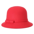 Elegant red wool cloche hat for women featuring a classic bow decoration on white background - 57cm Adjustable / Red