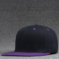 Flat brim hip hop baseball cap in black and purple color block design on gray textured background - Purple Brim + Dark Blue