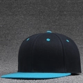 Classic black and cyan cotton twill snapback baseball cap with flat brim and six panels - Lake Blue Brim + Black