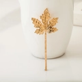 Minimalist gold maple leaf hair clip with detailed leaf veins and metal bobby pin - Maple Leaf KC Gold