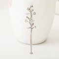 Elegant silver leaf hair clip with crystal branch design for minimalist styling - Rhinestone Branch Silver