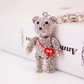 Sparkly silver rhinestone bear keychain with a red heart crossbody bag for women's handbag - Red Heart Bag Style / Red