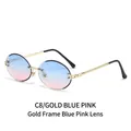 Retro rimless round sunglasses with gold frame and blue to pink gradient lenses - Gold Frame Gradient Blue Pink Lens
