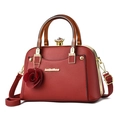 Elegant red litchi texture shell bag with amber handles and crystal clasp - Wine Red