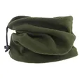 Detail eines dunkelgrünen Fleece-Halswärmers mit verstellbarem Kordelzug und Windschutz - Armeegrün