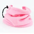 Pink fleece neck warmer detail showing the adjustable drawstring and plastic toggle - Pink