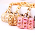 Schattige handtas sleutelhanger met hart-strass en goudkleurige coating in diverse kleuren - Willekeurige Kleur