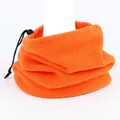 Detail of bright orange fleece neck gaiter with adjustable black drawstring and toggle - Orange