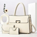 Ensemble chic 3 pièces de sac cabas blanc crème avec portefeuille et porte-cartes assortis - Blanc Cassé