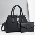 Ensemble sac à main noir élégant avec texture plissée et boucle métallique argentée - Noir