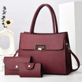 Ensemble de sacs cabas bordeaux avec texture litchi, portefeuille et porte-cartes - Bordeaux