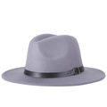Classic gray wool fedora hat with black leather band and metal buckle on white background - Adjustable / Gray