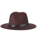 Classic dark brown wool fedora hat featuring a black leather band and metal buckle - Adjustable / Coffee