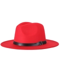 Red wool felt fedora jazz hat for women featuring a black decorative leather strap - Red