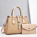 Elegant beige pleated tote bag set with matching envelope clutch and adjustable strap - Khaki