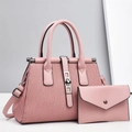 Sac à main rose à rayures verticales avec pochette assortie et boucle métallique chic - Rose
