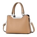 Elegante borsa tote in pelle kaki a grana con manico in argento e tracolla regolabile - Cachi