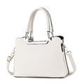 White lychee pattern leather crossbody bag for women with silver hardware and top handle - Off White