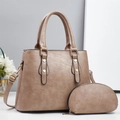 Pebbled faux leather hobo handbag and pouch set with gold-tone hardware in bronze - Khaki