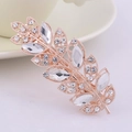 Elegant rose gold leaf hair clip with marquise and round crystals for thick hair - White Leaf