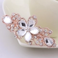 Rose gold floral hair clip featuring large crystals and small rhinestones for thick hair - White Flower
