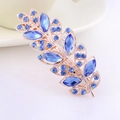 Leaf shaped hair clip with blue rhinestones and gold metal finish for thick hair - Royal Blue Leaf