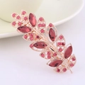 Leaf-shaped golden hair clip with deep red gems and pink rhinestones for thick hair - Wine Red Leaf