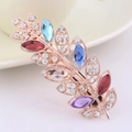 Golden leaf hair clip with multicolored crystals and sparkling rhinestone rhinestones - Colorful Leaves
