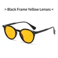 Retro round black frame glasses with yellow lenses and silver rivet accents - Black Frame Yellow Lens
