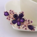 Grande fermaglio per capelli con fiore in cristallo viola su base dorata per capelli folti - Fiore Viola