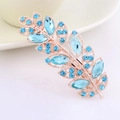 Leaf-shaped rose gold hair clip with sparkling blue crystals for thick hair - Lake Blue Leaf