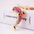 Pink rhinestone dolphin keychain charm in gold alloy for women handbag accessories - Pink