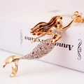 Golden mermaid keychain with brown enamel hair and sparkling rhinestones on the tail - Purple