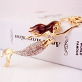 Sparkling mermaid keychain with pink rhinestones and gold alloy metal ring for women - Pink