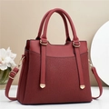 Burgundy pleated PU leather tote bag with gold hardware and adjustable strap - Burgundy