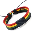 Jamaica Rasta leather bracelet with multi-layer red yellow and green woven braids - Colorful