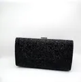 Pochette de soirée noire élégante sertie de strass avec fermoir en métal argenté - Noir