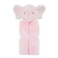 Pink elephant hooded baby blanket in soft plush fabric with a decorative white bow - One Size / Pink Elephant