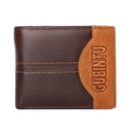 Cartera de cuero genuino en dos tonos marrón y canela con costuras dobles detalladas - Marrón Oscuro Empalmado - Patrón Clásico