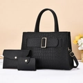 Ensemble de 3 sacs noirs avec texture crocodile et boucles dorées élégantes - Noir