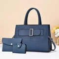 Ensemble de 3 sacs à main bleu foncé gaufré crocodile avec sac cabas et pochette - Bleu