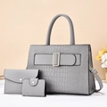 Ensemble chic de 3 sacs à main gris à motif crocodile avec grand cabas, pochette et portefeuille - Gris