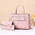 Pink crocodile pattern 3-piece bag set with large tote and gold buckle detail - Three-Piece Set / Pink