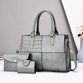 Ensemble de 3 sacs gris avec empiècement motif crocodile et détails dorés chic - Sac à Main, Pochette et Porte-cartes / Vert